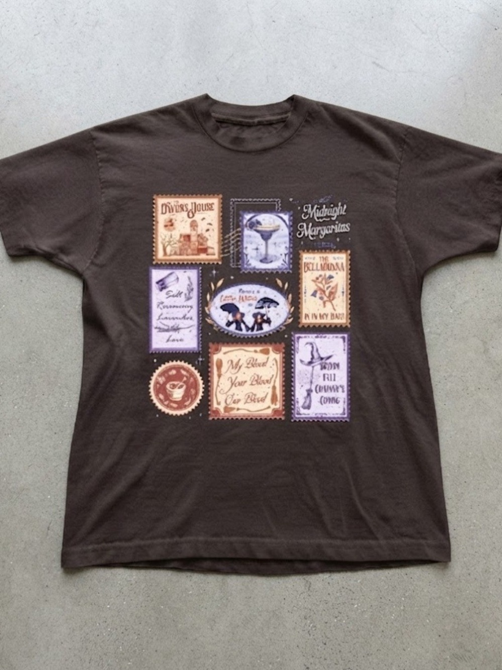 Witchcraft Spells Potions Graphic Brown Cotton Gildan T-Shirt